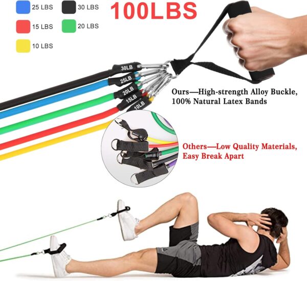 Resistance Bands Set (12pcs), Workout Bands with Handles, Door Anchor, Ankle Straps and Carry Bag, Exercise Bands for Shape Body and Home Workouts - Image 2