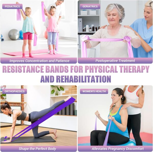 Resistance Bands for Physical Therapy Women, Extended Exercise Stretch Bands for Yoga, Pilates, Rehab, Fitness and Strength Training, Elastic Workout Bands with Training Poster - Image 3