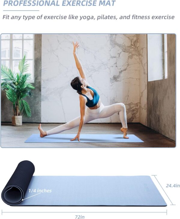COOLMOON Yoga Mat Non Slip, Anti-Tear 1/4 Thick TPE Yoga Mats for Women and Men, 72"x24" Exercise & Fitness Mat with Carrying Strap, Workout Mats for Yoga, Pilates and Floor Exercise - Image 6