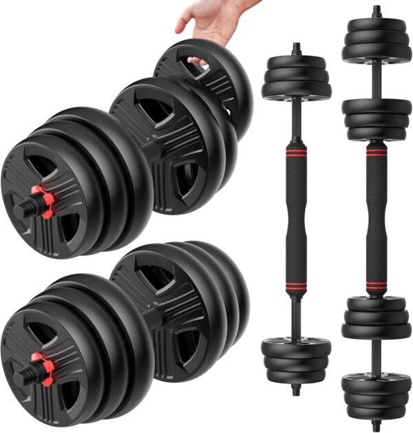 Adjustable Dumbbells Set, 20/30/40/55/60/70/80/90lbs Free Weight Set with Connector, 2 or 3 in 1 Dumbbells Set Used as Barbell, Kettlebells, Fitness Exercises for Home Gym Suitable Men/Women