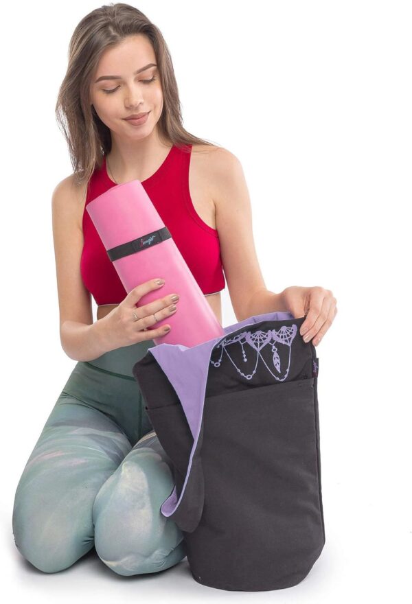 Yoga Mat Bag, Long Tote with Pockets for your Yoga Accessories, Yoga Bag with Bonus Yoga Mat Strap Elastics, Holds Most Pilates Mats - Image 9