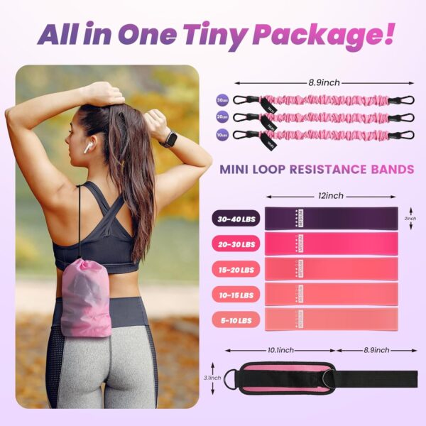 Ankle Resistance Bands with Cuffs, Ankle Resistance Bands for Working Out Women, Workout Bands Resistance for Women, 11 PCS Glute Workout Equipment, Butt Exercise Equipment for Women Legs in Gym, Home - Image 2