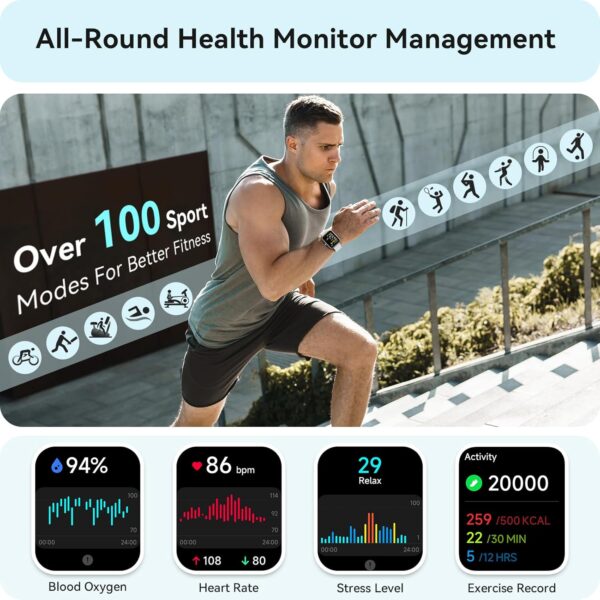 Smart Watch for Women Men, Smartwatch for iPhone & Android Bluetooth (Answer/Call) Built-in Alexa, 1.91" HD Fitness Tracker with 105+ Sport Modes, IP68 Waterproof, Sleep/Heart Rate/SpO2/Stress Monitor - Image 3
