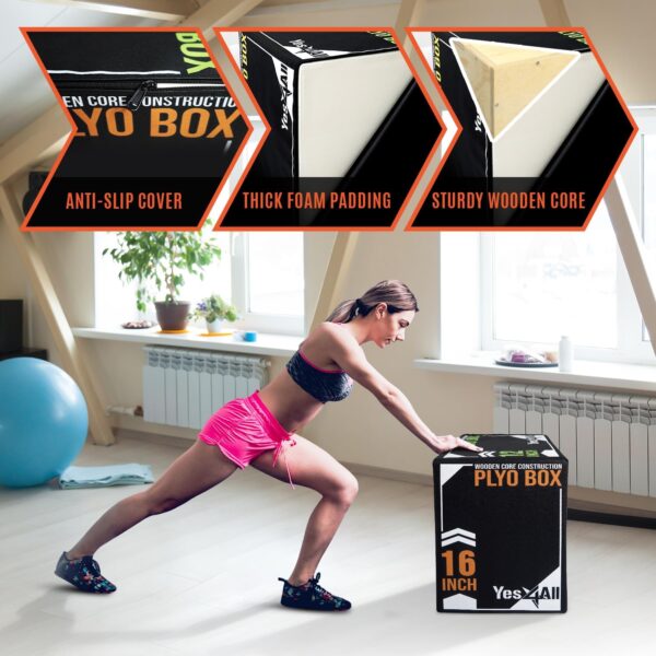 Yes4All 3-in-1 Soft-Padded Plyo Box With Wooden Core, Non-Slip Multi-Use Cushioned Plyometric Jump Box for Jumping, Conditioning, Strength Training - Image 2