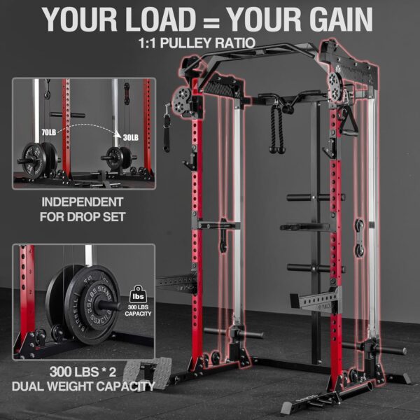Mikolo Power Cage, 2000LB Squat Rack, Dual Pulley Cable Crossover System, Multi-function Free Weight Home Gym Workout Machine with Attachments - Image 3