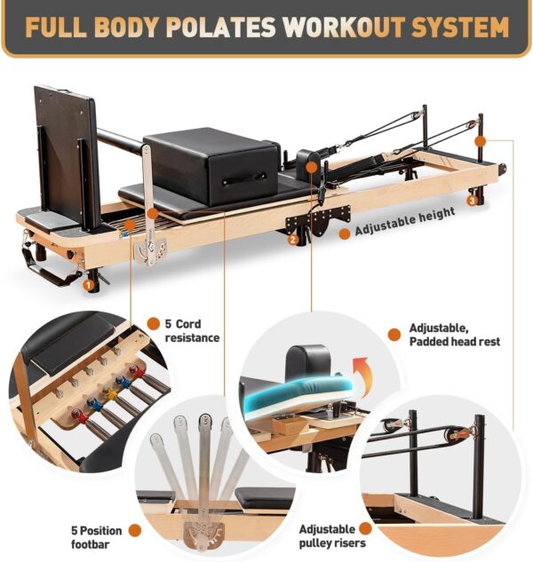 Foldable Pilates Reformer & Equipment - Pilates Reformer Workout Machine for Home Gym with Reformer Accessories, Reformer Box, Padded Jump Board - Up to 300 lbs Weight Capacity - Image 3