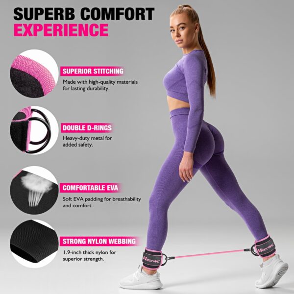 Ankle Resistance Bands with Cuffs, Ankle Bands for Working Out, Ankle Resistance Band for Leg, Booty Workout Equipment for Kickbacks Hip Fitness Training, Exercise Bands for Butt Lift Women - Image 4