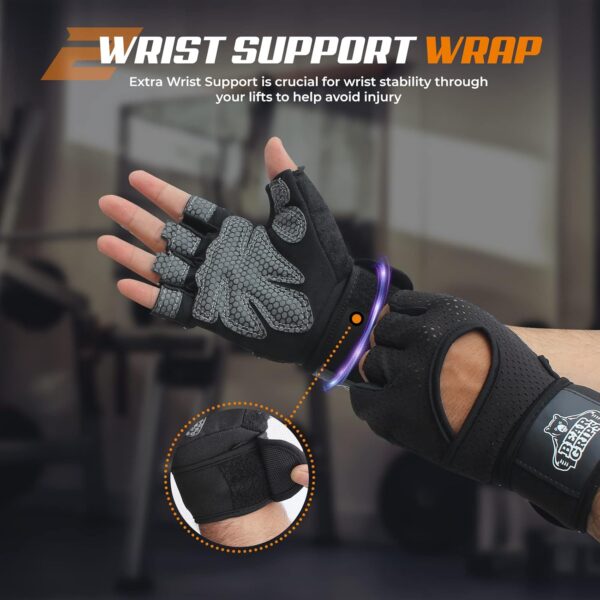 Bear Grips Weight Lifting Gloves for Men & Women | Half Finger Lifting Gloves | Full Finger Workout Gloves for Men | No Finger Exercise Gloves l Compression Weightlifting Gloves | Gym Gloves for Men - Image 4