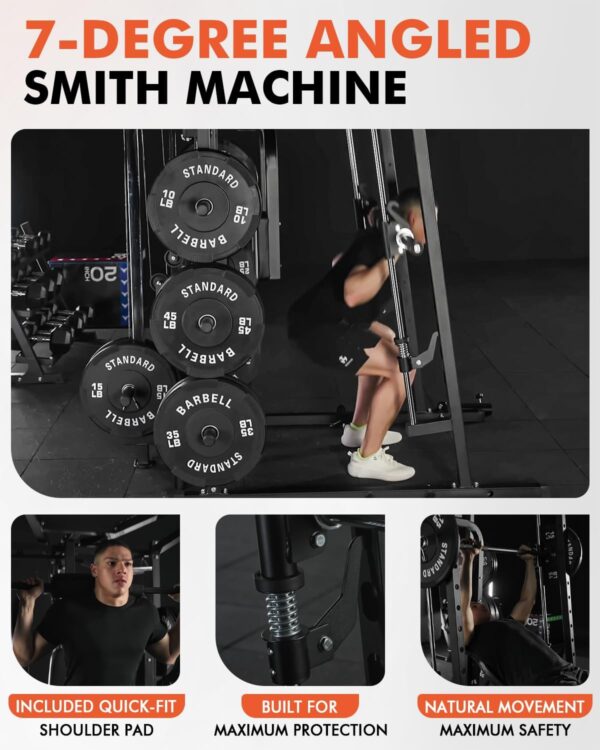 GMWD SmithΔ Machine, 2500LBS Dual Pulley Functional Trainer, Squat Rack with Cable Crossover System, Home Gym Trainer, Pull-Up Bar, Spotter Arms, Home Gym Equipment - Image 5