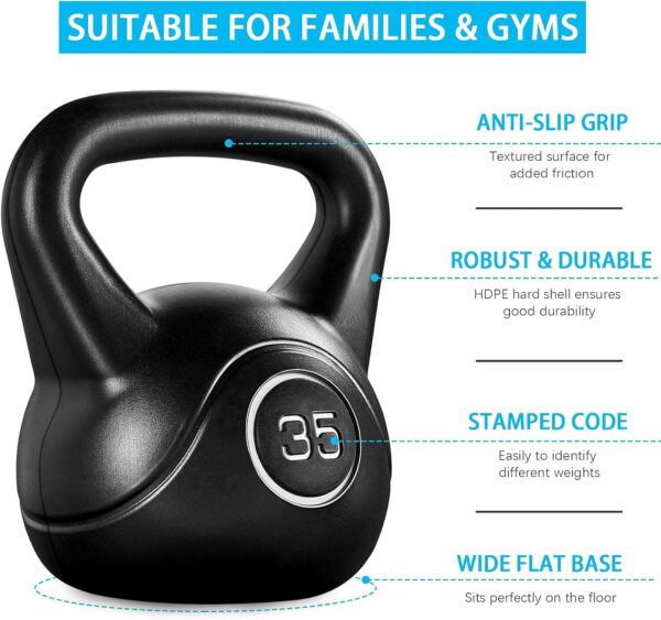 Yaheetech 35lbs Kettlebell Weights, Men & Women Home Gym Kettle Bell Exercise & Fitness Equipment w/Wide Flat Base & Textured Grip for Strength Training - Image 4