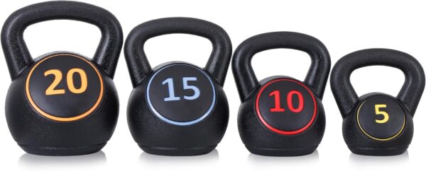 4-Piece Wide Grip Kettlebell Set, Strength Training kettlebells, 5 lbs 10 lbs 15 lbs and 20 lbs, Exercise Fitness Concrete Weight, Full Body HIIT Workout - Image 9