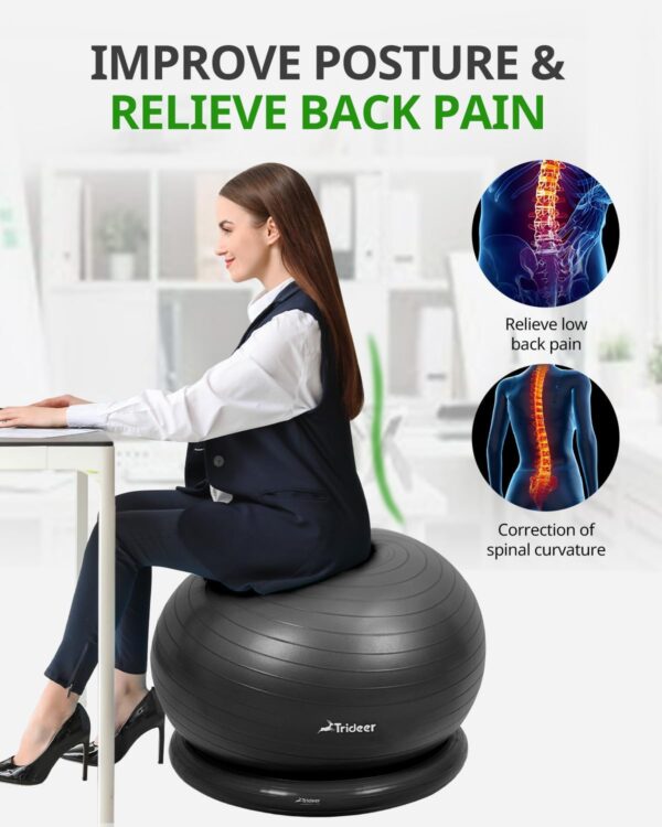 Trideer Ball Chair Yoga Ball Chair Exercise Ball Chair with Base & Bands for Home Gym Workout Ball for Abs, Stability Ball & Fitness Ball Seat to Relieve Back Pain - Image 3