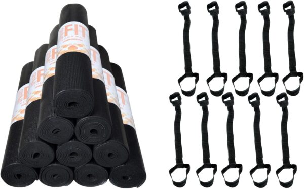 10-Pack Classic Yoga Mat With Carrying Strap, 68" x 24" Non Slip Exercise Mat, 4mm Thick Fitness Mat, Anti-Tear, Bulk Yoga Mats for Home Workout, Gym, School, or Studio