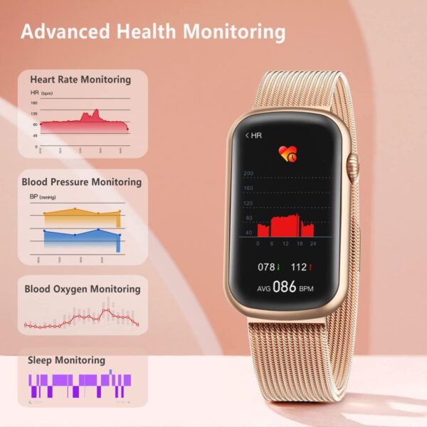 FITVII Slim Fitness Tracker with Blood Oxygen, Blood Pressure, 24/7 Heart Rate and Sleep Tracking, IP68 Waterproof Activity Trackers and Smart Watches with Step Tracker, Pedometer for Women Men - Image 3