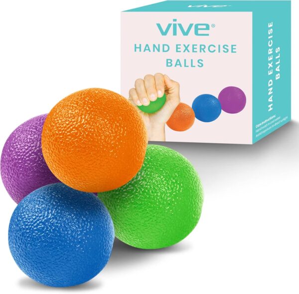 Vive Squeeze Balls for Hand Therapy, Exercise, Arthritis (w/ Rehab Video App) - Grip Strengthener Occupational Equipment for Finger, Wrist, Carpal Tunnel, Pain Relief, Stress - Resistance Strength Squeezing Egg Trainer