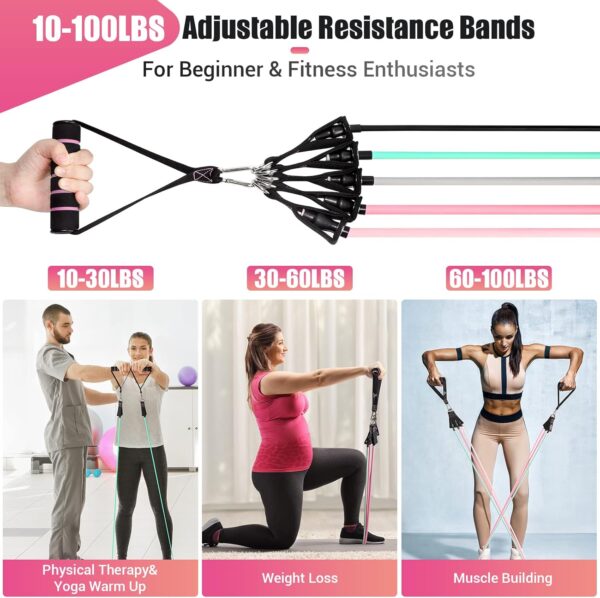 Resistance Bands with Handles for Women, 5 Level Exercise Bands Workout Bands for Physical Therapy, Yoga, Pilates, Door Anchor, Storage Pouch - Image 2