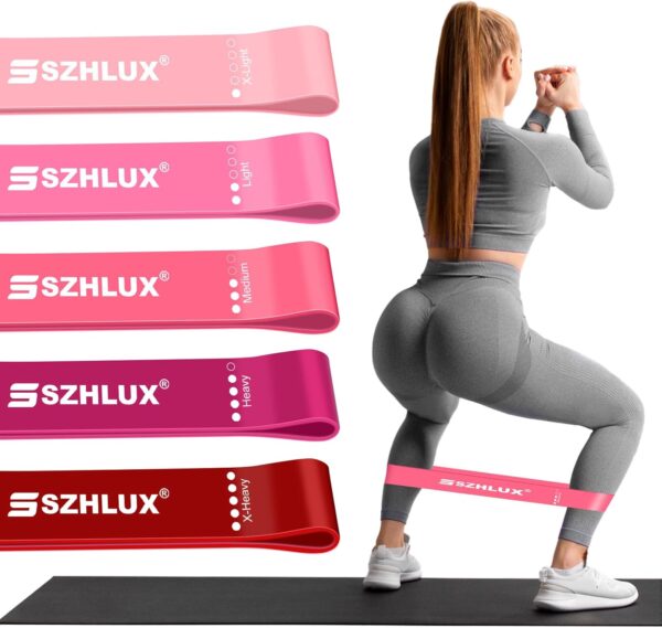 SZHLUX Resistance Bands Set with Instruction Guide and Carry Bag, Versatile for Body Sculpting, Strength Training, and Rehabilitation-Set of 5, Pink