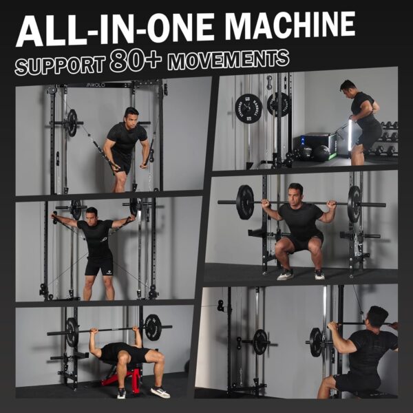 Mikolo Folding Squat Rack, Wall Mounted Power Rack with Cable Crossover Machine & LAT Pull Down, Functional Trainer with 5 Adjustable Function Modes, for Home Gym and Space Saving - Image 5