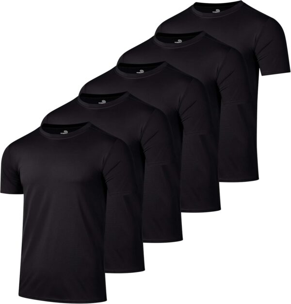 Real Essentials 5 Pack: Men’s Short Sleeve Dry Fit Active Crew Neck T Shirt - Athletic Running Gym Workout Tee Tops