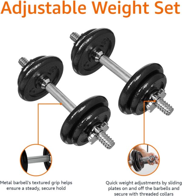 Amazon Basics Adjustable Dumbbell Hand Weight Set, 38 Pounds, Black - Image 2