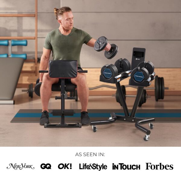 Lifepro Adjustable Dumbbell Stand Rack - Compatible with PowerFlow Plus, PowerUp Plus, and for More Brands- Phone Holder, featured Castors - Home Gym Storage and Convenient Strength Training - Image 5