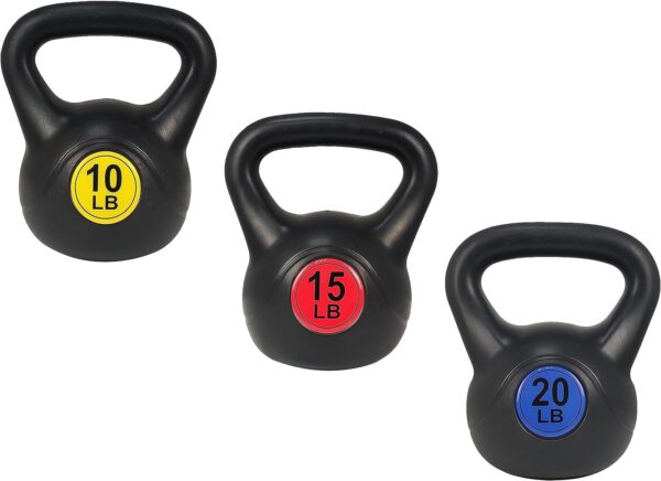 ​Wide Grip 3-Piece Kettlebell Exercise Fitness Weight Set, Include 5 lbs, 10 lbs, ​15 lbs​ and 20 lbs, Set of 3 or Set of 4