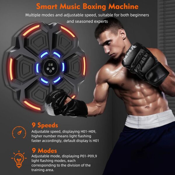 snawowo Music Boxing Machine for Adults, Bluetooth Music Punching Machine with Gloves, Electronic LED Boxing Training Equipment Wall Mounted, 9 Modes & 9 Speeds, Home Indoor Workout Trainer Equipment - Image 9
