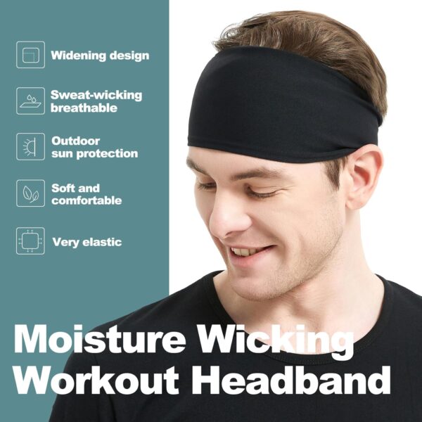 Running Headbands for Men（4 or 6 Pack, Mens Stretchy Headband for Football,Cycling,Basketball,Yoga,Fitness Workout Unisex Quick-Dry Sweatband - Image 2
