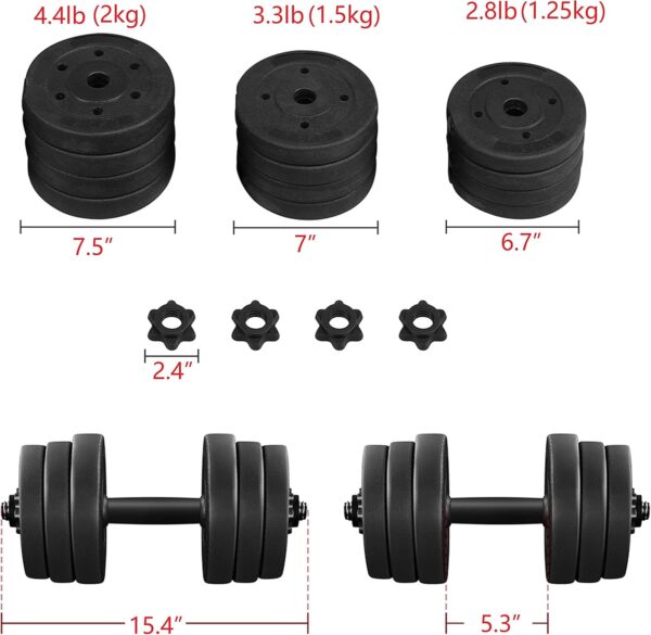 Yaheetech Adjustable Dumbbells Weight Set Dumbbell Weights Exercise & Fitness Equipment w/ 4 Spinlock Collars for Women & Men Home Gym Strength Training - Image 3