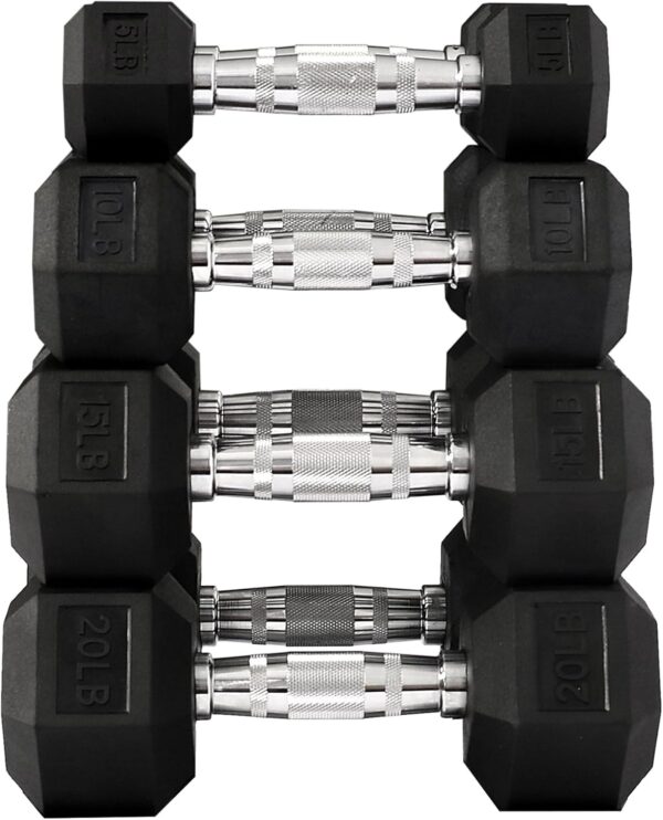 Rubber Encased Hex Dumbbell, Multiple Sizes - Image 3