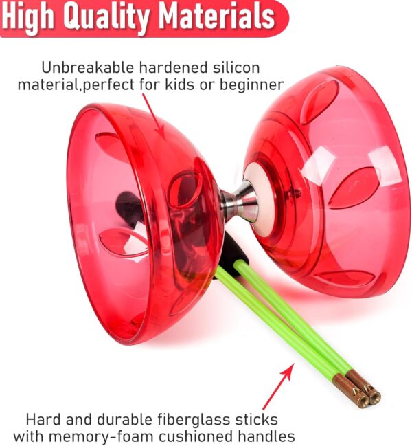 BODY RHYTHM Five Bearings Chinese Diabolo Yoyo Set with Fiberglass Sticks-Adjustable Strings for All Ages - Best for Fitness and Tricks (Red) - Image 3