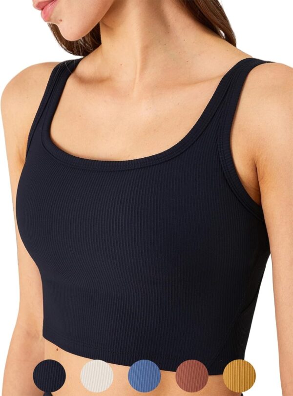 Chilylori Women's Seamless Sports Bra Workout Crop Top Ribbed Padded Longline Wirefree Medium Support Tank Tops Fitness