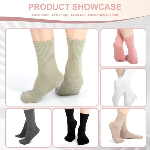 Pilates Yoga Socks with Grips for Women - Crew Length Ballet Barre Socks - Sticky Workout Hospital Socks - Image 4