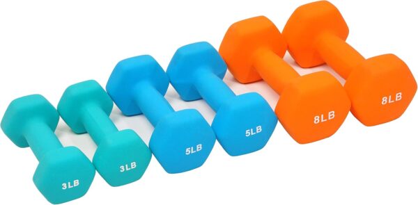 Neoprene Dumbbell Hand Weights, Anti-Slip, Anti-roll, Hex Shape Colorful, Pair or Set with Stand - Image 3