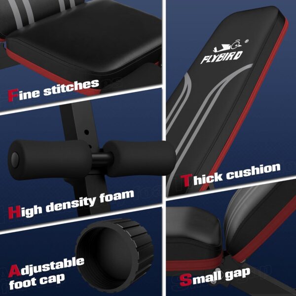 FLYBIRD Adjustable Weight Bench Workout Bench for Home Gym, 15 Degree Decline Sit-Up, Sturdy Durable Folding Weight Bench for Years of Workout -FBGEAR23 - Image 6