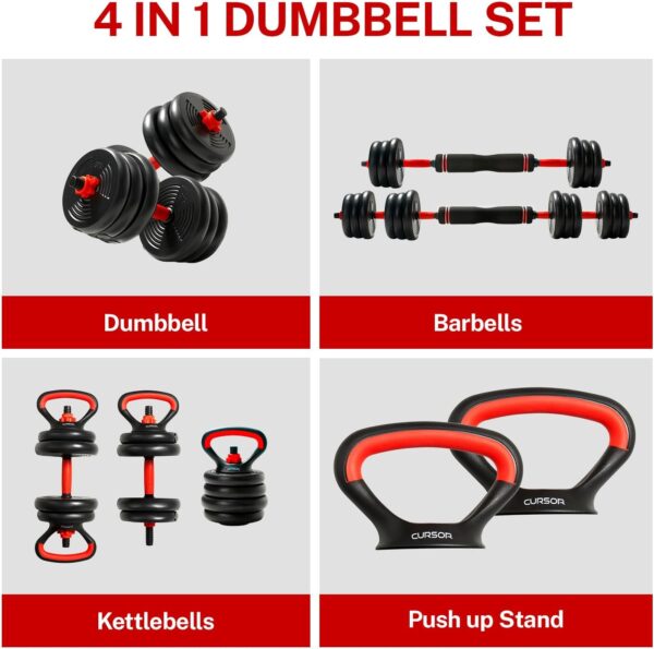 4-IN-1 Adjustable Dumbbells Set, Work As Dumbbell/Barbell/Kettlebell/Push up Stand, Home Gym Weights Strength Training