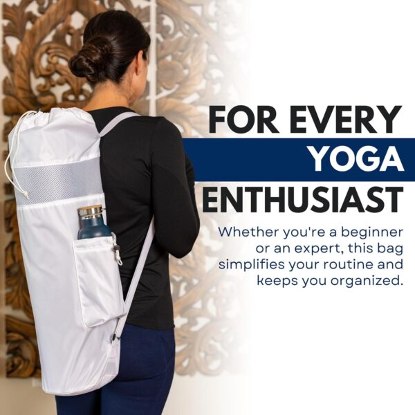 Yoga Mat Bag Carrier - Large Yoga Mat Bags for Women and Men with Adjustable Straps, Bungee & Clasp – Waterproof Yoga Tote Bag with Pocket – Breathable Mesh Gym Bag with Yoga Holder - Image 9