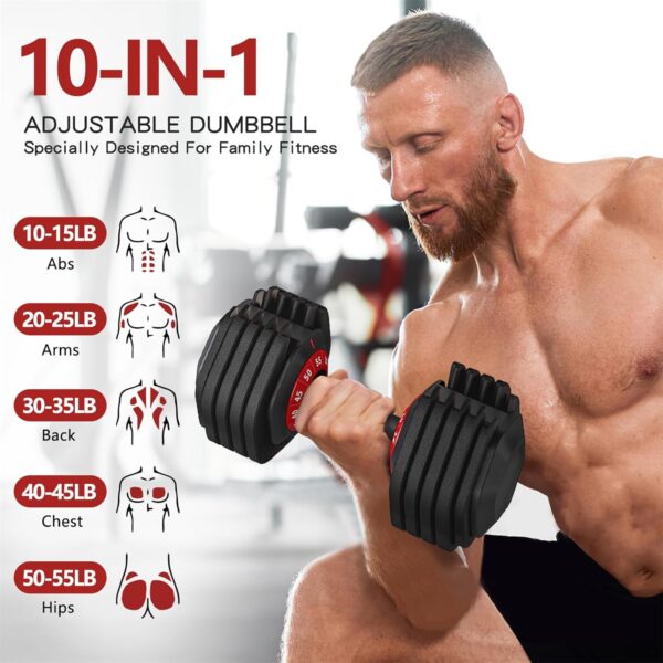 Adjustable Dumbbell 55LB Single Dumbbell Weight, 10-in-1 Weight Dumbbell with Anti-Slip Metal Handle for Comprehensive Full Body Strength Training - Image 2