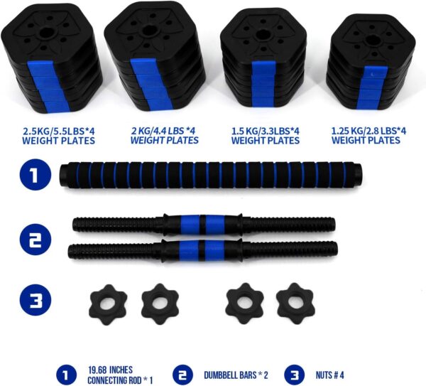 VIVITORY Dumbbell Sets Adjustable Weights, Free Weights Dumbbells Set with Connector, Non-Rolling Adjustable Dumbbell Set, Weights Set for Home Gym, 44 66 Lbs, Hexagon, Cement Mixture - Image 2