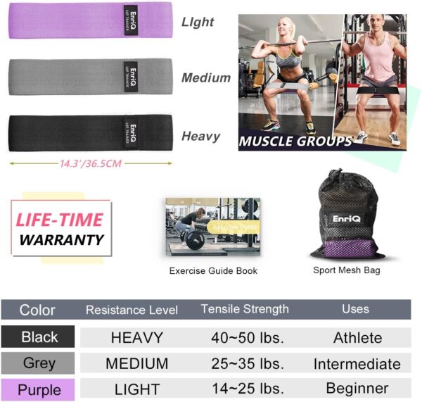 EnriQ Booty Bands Fabric Resistance Bands for Legs and Butt - Non Slip Cloth Hip Bands Elastic Workout Bands - Activate Glutes and Thighs - Made of Premium Elastic Fabric - Image 3