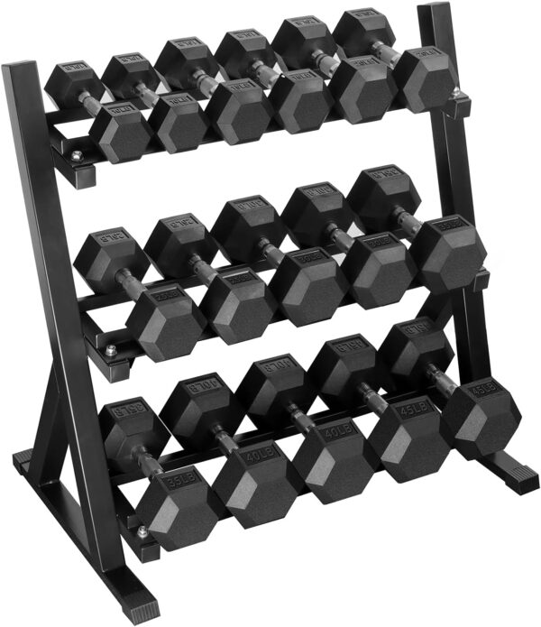 Hex Dumbbells Rubber Coated Cast Iron Hex Black Dumbbell Free Weights for Exercises - Image 8