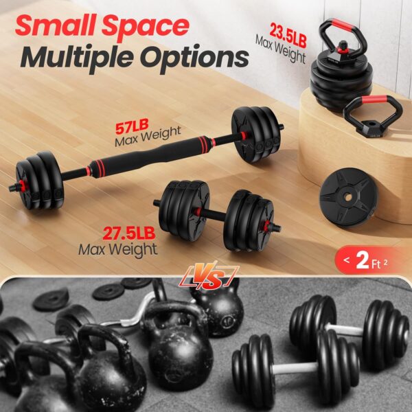 Adjustable dumbbell set, 55/70lbs Free Weights set with upgraded nut, 4 in 1 Weight Set Used as Kettlebells, Barbell, Push up Stand, Fitness Exercise for Home Gym Suitable Men/Women - Image 4