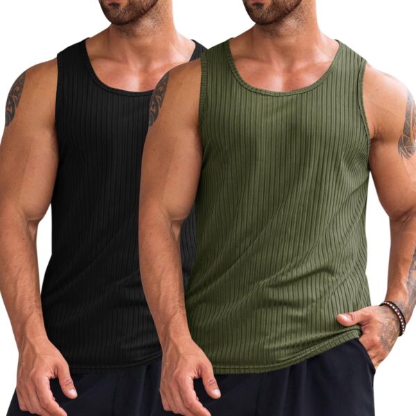 Runcati Men's Ribbed Tank Tops 2 Pack Knit Sleeveless Workout T Shirt Muscle Gym Fitness Tee