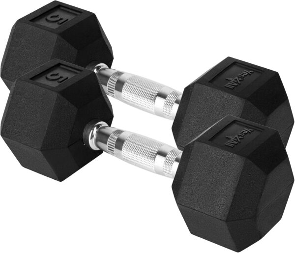 Yes4All Chrome Grip Encased Hex Dumbbells – Hand Weights With Anti-Slip 10-30 LBS Pair