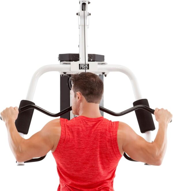 Marcy Home Gym Workout Station with Curl Pad, Lat Pulldown, Leg Developer & Weights, White - Image 6