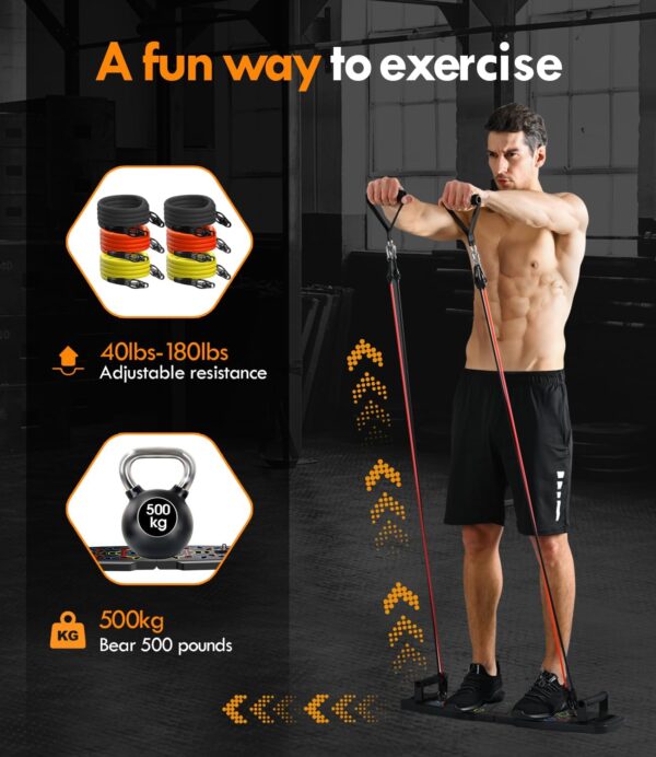 Push Up Board,Home Gym,Portable Exercise Equipment,Pilates Bar and 20 Fitness Accessories with Resistance Bands and Ab Roller Wheel,Full Body Workout at Home - Image 3