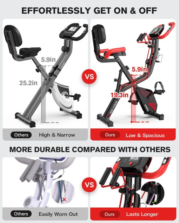 pooboo Folding Exercise Bike, Foldable Fitness Stationary Bike Machine, Upright Indoor Cycling Bike, Magnetic X-Bike with 8-Level Adjustable Resistance, Bottle Holder & Back Support Cushion for Home Gym Workout - Image 2
