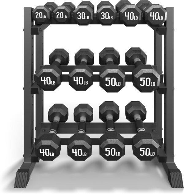 3-Tier Dumbbell Rack Stand Only, 1100LB Capacity Adjustable Weight Rack for Home Gym, Heavy-Duty Weight Stand for Dumbbells & Kettlebells(Rack Only)