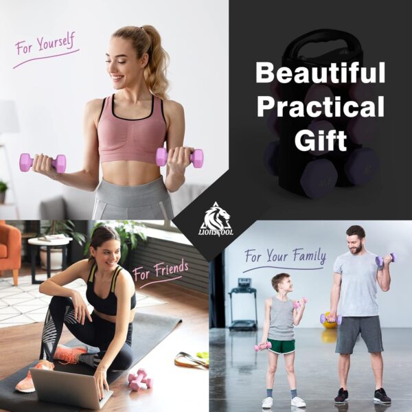 LIONSCOOL Set of 2 Neoprene Coated Dumbbell Hand Weights, Anti-Slip and Anti-Roll Hex Dumbbells in Pair for Strength Training, Resistance Training - Image 8