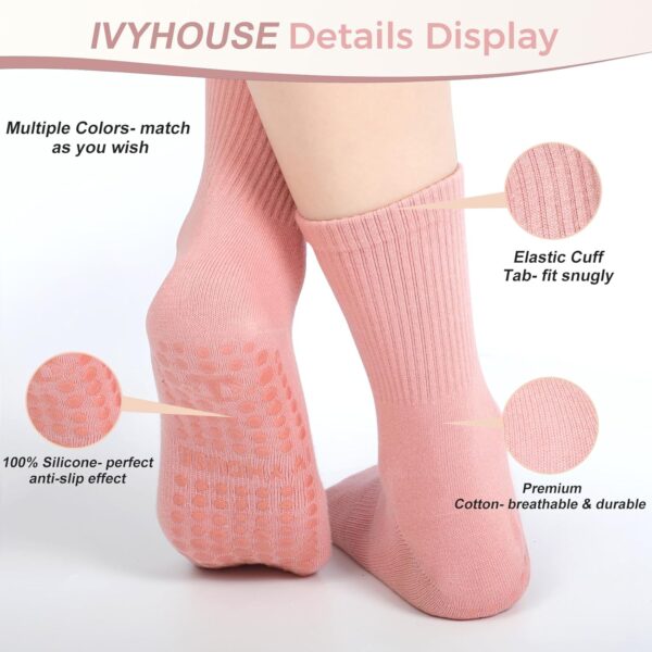 Pilates Yoga Socks with Grips for Women - Crew Length Ballet Barre Socks - Sticky Workout Hospital Socks - Image 2